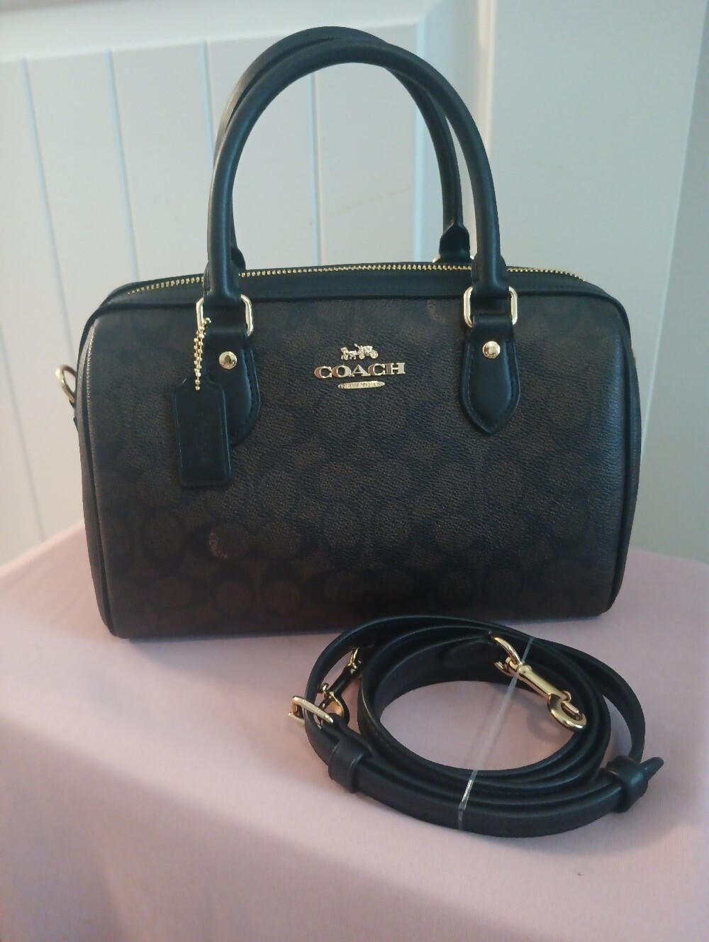 Authentic Coach Rowan Satchel, Medium, Walnut Crossbody Strap, Like New